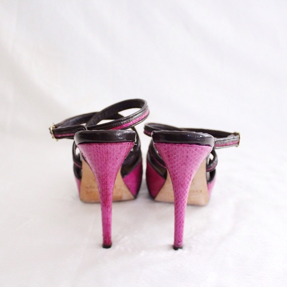 Bebe Vintage Pink & Brown Cross Strap Heels - Picture 4 of 8